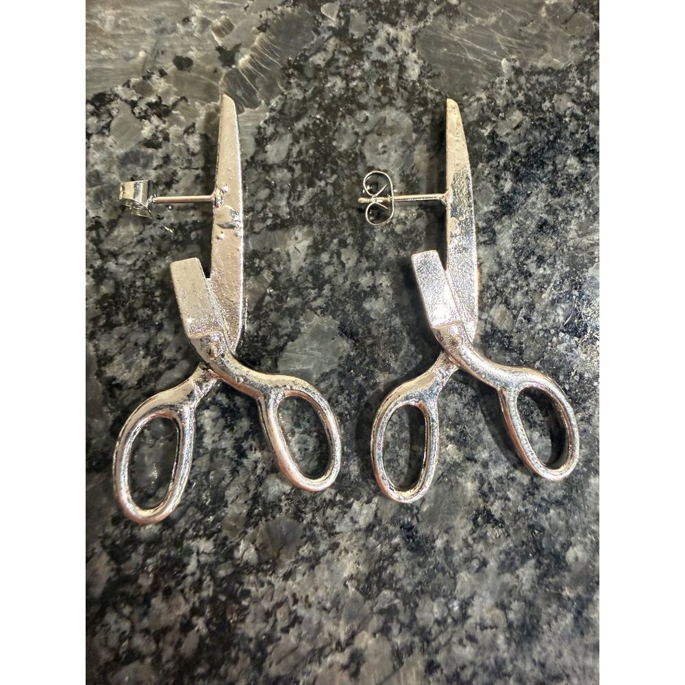 Scissors-Shaped Silver Tone Earrings Pierced Hairstylist Gift